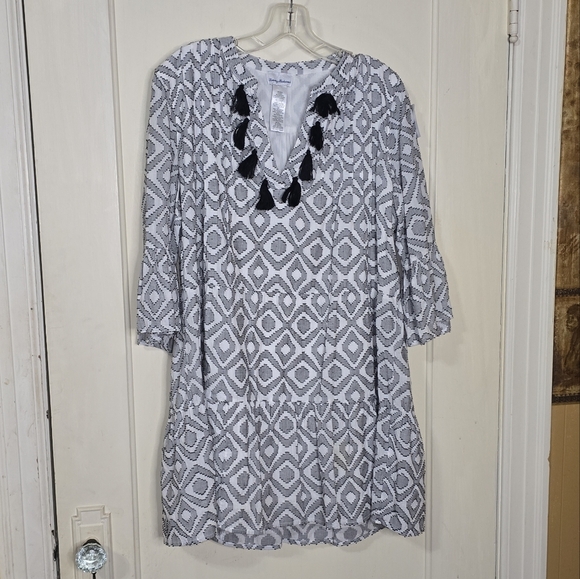 Tommy Bahama Diamond Print Jacquard Tiered Beach  Festival Dress Size Medium - Picture 5 of 9
